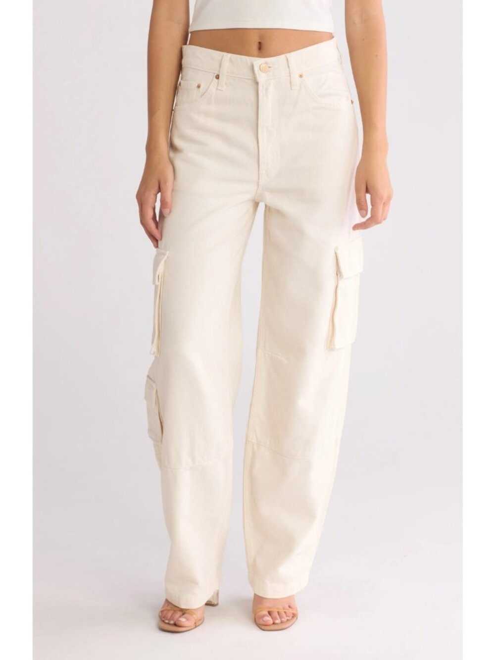 MOTHER x SNACKS! Women's The Side Dish Cargo Skimp Jeans in Natural Size 27